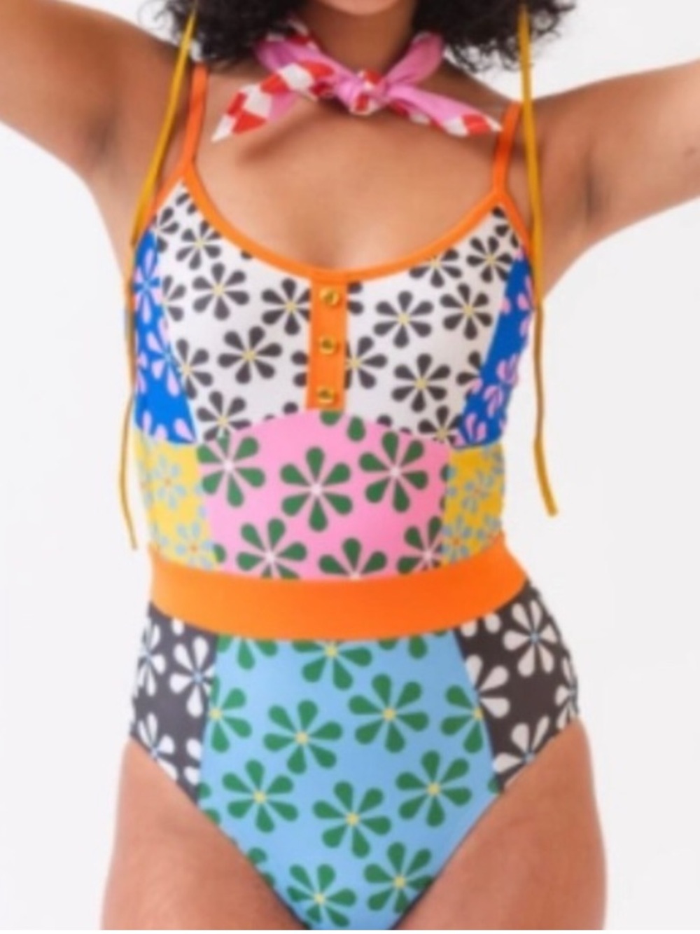 New Ricki Lake x Lars Calcada Classic One Piece Swimsuit Patchwork Floral Large